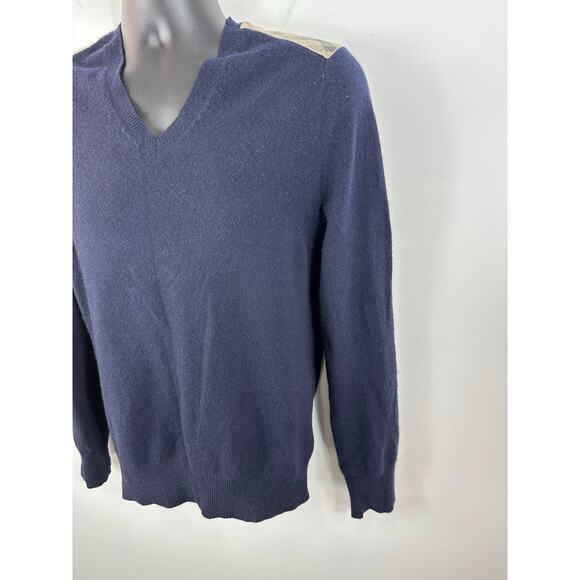 Burberry Brit Men’s Cashmere Sweater V Neck Nova Check Trim Navy Size Medium - Picture 14 of 14